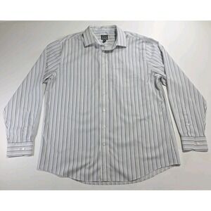 Jos A Bank Signature Shirt XL White W/ Blue Brown Stripes Button Up Long Sleeve